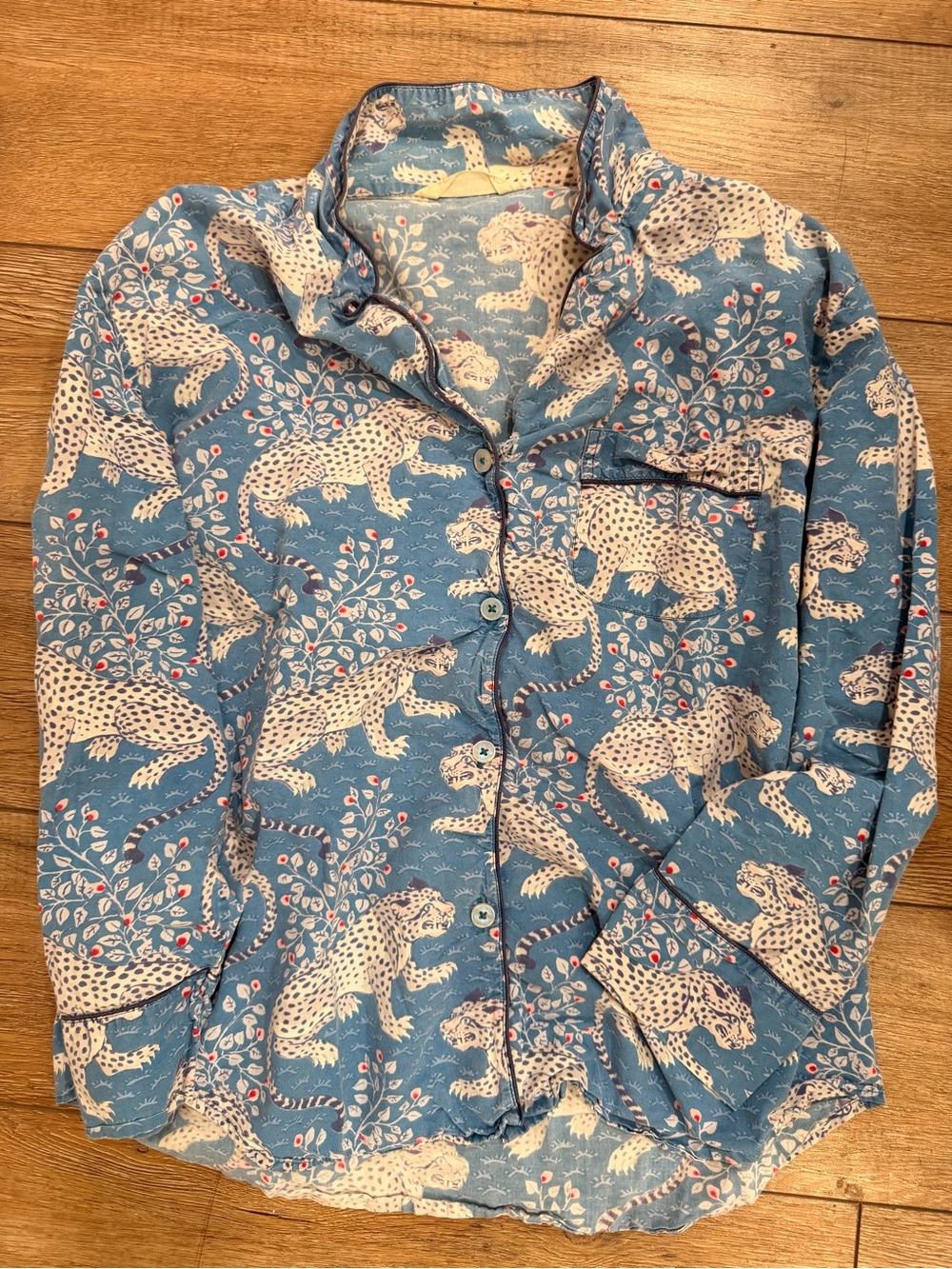 Printfresh Blue Leopard Bagheera-Print Cotton Pajama Top 0494 - Picture 2 of 6